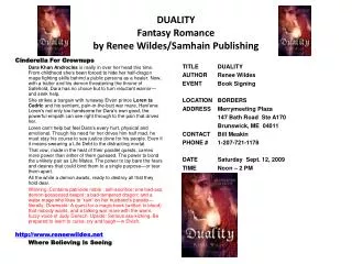 DUALITY Fantasy Romance by Renee Wildes/Samhain Publishing