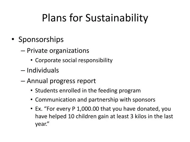 plans for sustainability