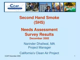 Second Hand Smoke (SHS) Needs Assessment Survey Results December 2005