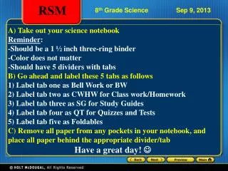 8 th Grade Science Sep 9, 2013