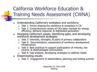 California Workforce Education &amp; Training Needs Assessment (CWNA)