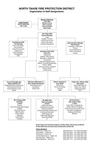 NORTH TAHOE FIRE PROTECTION DISTRICT Organization &amp; Staff Assignments