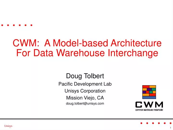 cwm a model based architecture for data warehouse interchange