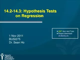 14.2-14.3: Hypothesis Tests 		on Regression