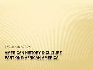 AMERICAN HISTORY &amp; CULTURE PART ONE: AFRICAN-AMERICA