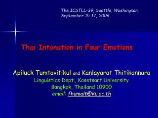 Thai Intonation in Four Emotions