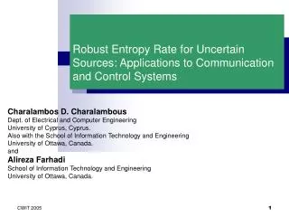 Robust Entropy Rate for Uncertain Sources: Applications to Communication and Control Systems