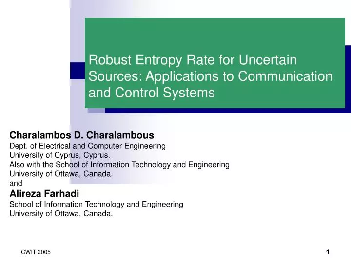 robust entropy rate for uncertain sources applications to communication and control systems