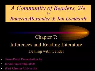 A Community of Readers, 2/e by Roberta Alexander &amp; Jan Lombardi