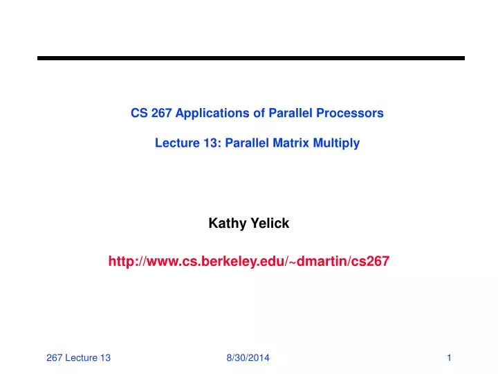 cs 267 applications of parallel processors lecture 13 parallel matrix multiply