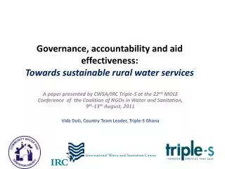 Governance, accountability and aid effectiveness: Towards sustainable rural water services