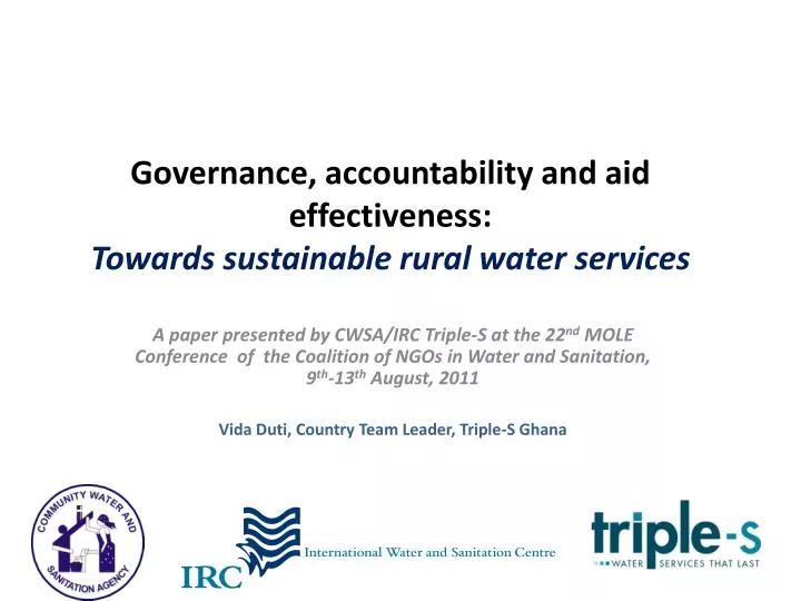 governance accountability and aid effectiveness towards sustainable rural water services