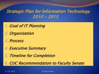 Strategic Plan for Information Technology 2010 - 2015