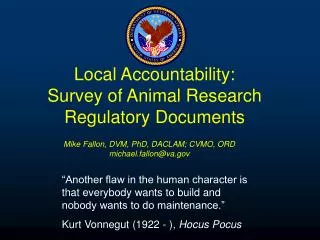 Local Accountability: Survey of Animal Research Regulatory Documents