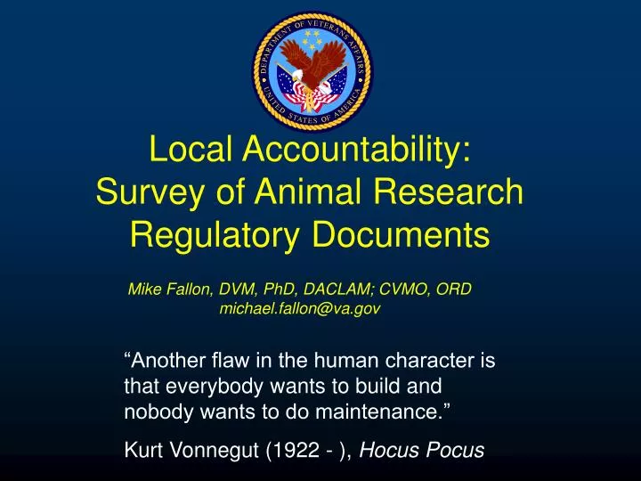 local accountability survey of animal research regulatory documents