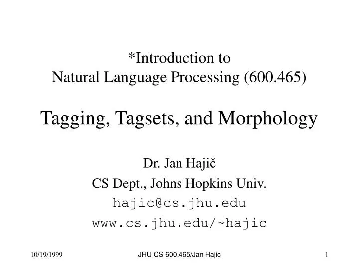 introduction to natural language processing 600 465 tagging tagsets and morphology
