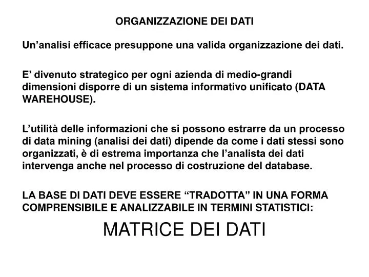 organizzazione dei dati