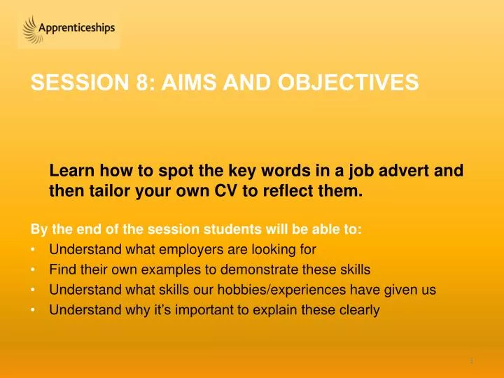 session 8 aims and objectives