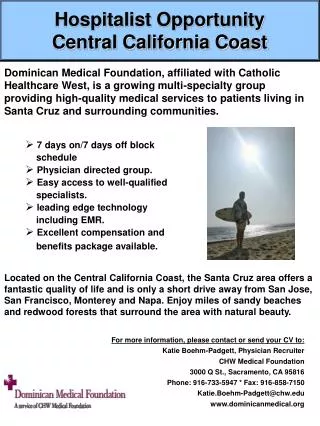 Hospitalist Opportunity Central California Coast