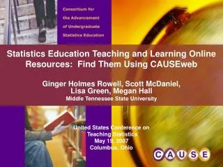 Statistics Education Teaching and Learning Online Resources: Find Them Using CAUSEweb