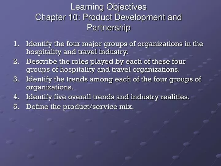 learning objectives chapter 10 product development and partnership