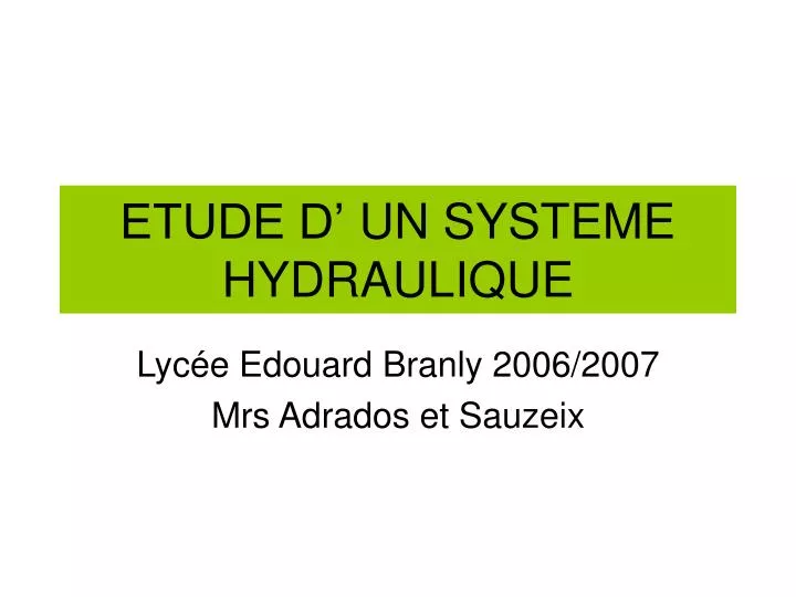 etude d un systeme hydraulique