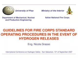GUIDELINES FOR FIRE CORPS STANDARD OPERATING PROCEDURES IN THE EVENT OF HYDROGEN RELEASES