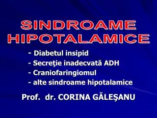 diabetul insipid secre ie inadecvat adh craniofaringiomul alte sindroame hipotalamice