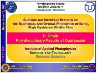 Polydisciplinary Faculty I BN Z OHR U NIVERSITY O UARZAZATE, M OROCCO