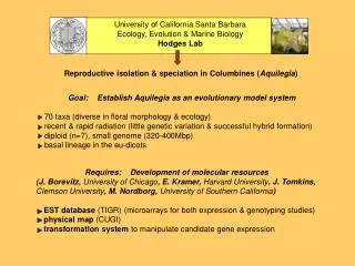 Goal: Establish Aquilegia as an evolutionary model system