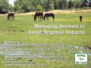 Managing Animals to Avoid Negative Impacts
