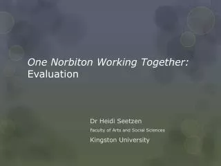 One Norbiton Working Together: Evaluation