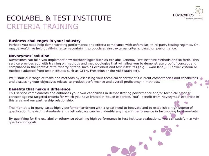 ecolabel test institute criteria training
