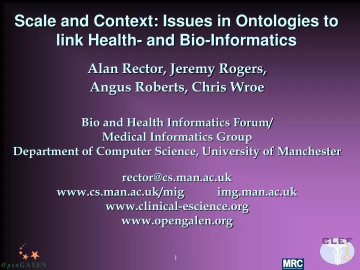 scale and context issues in ontologies to link health and bio informatics