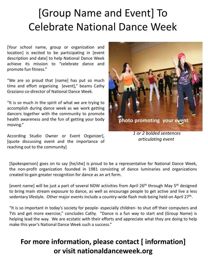 group name and event to celebrate national dance week