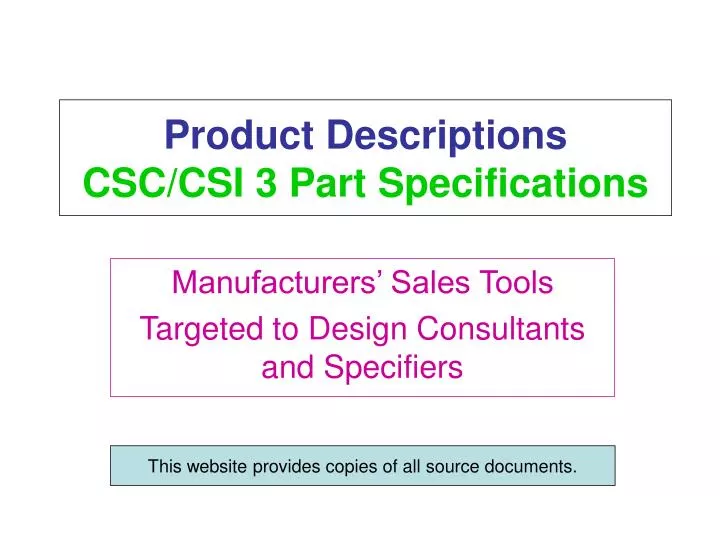 product descriptions csc csi 3 part specifications