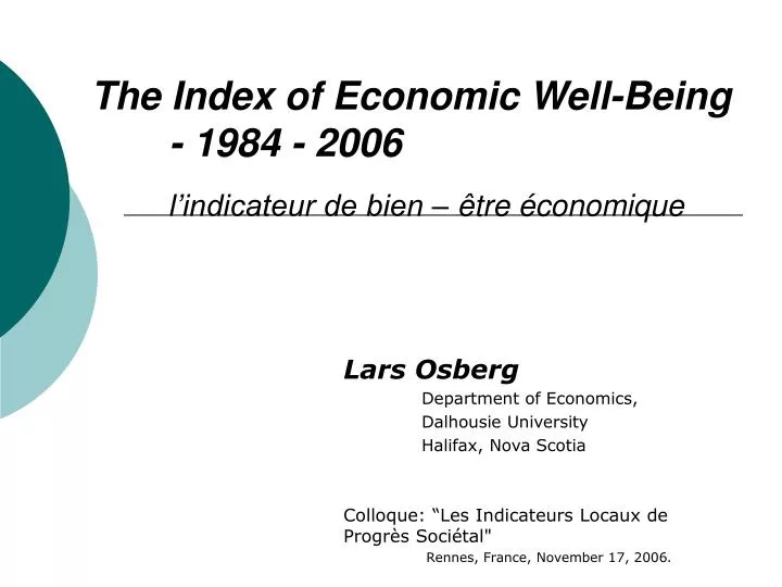 the index of economic well being 1984 2006 l indicateur de bien tre conomique