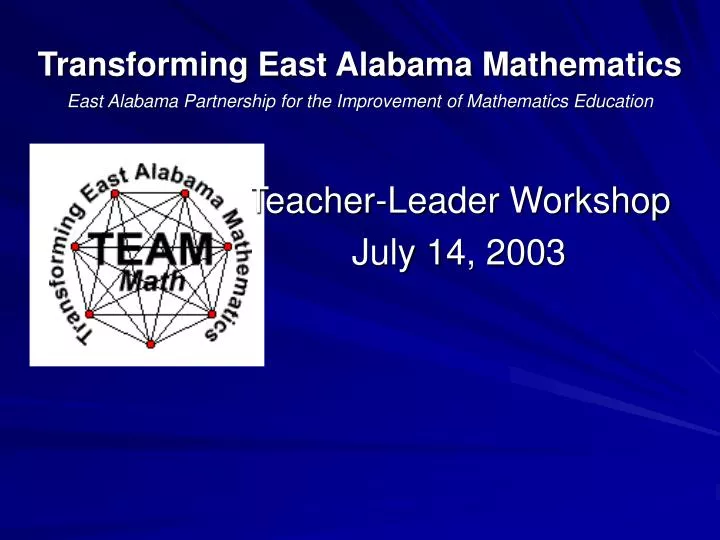 teacher leader workshop july 14 2003