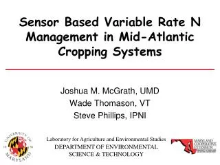 Sensor Based Variable Rate N Management in Mid-Atlantic Cropping Systems
