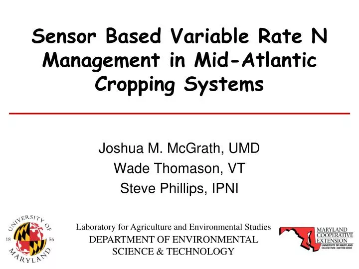 sensor based variable rate n management in mid atlantic cropping systems
