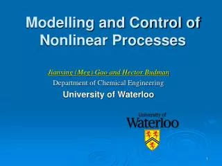 Modelling and Control of Nonlinear Processes