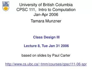 Class Design III Lecture 8, Tue Jan 31 2006