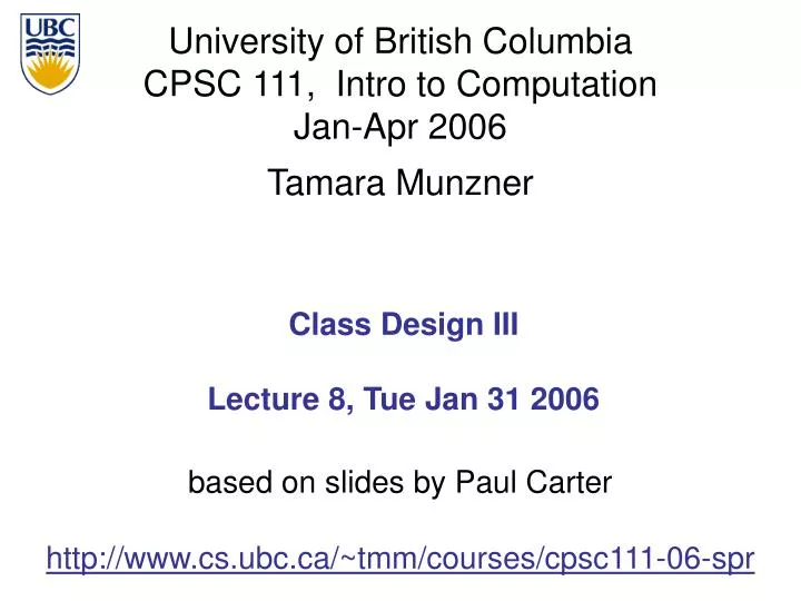 class design iii lecture 8 tue jan 31 2006