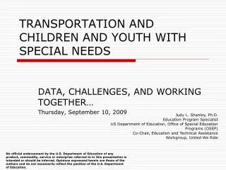 TRANSPORTATION AND CHILDREN AND YOUTH WITH SPECIAL NEEDS