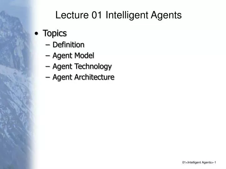 lecture 01 intelligent agents