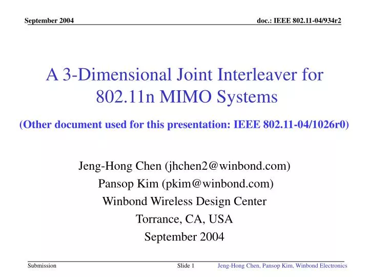 a 3 dimensional joint interleaver for 802 11n mimo systems