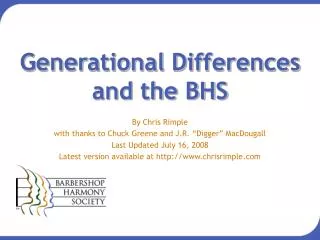 Generational Differences and the BHS
