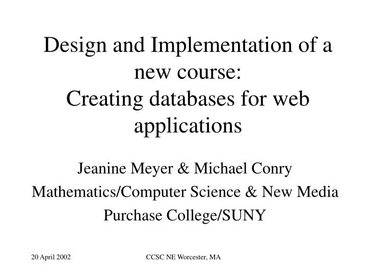 design and implementation of a new course creating databases for web applications