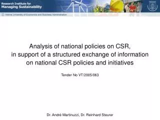 Overview Who conducts the project? Introducing the Research Institute for Managing Sustainability