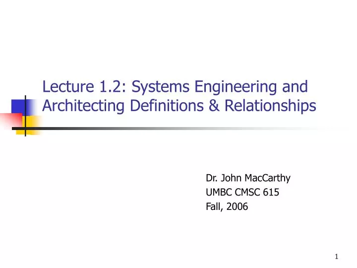 lecture 1 2 systems engineering and architecting definitions relationships